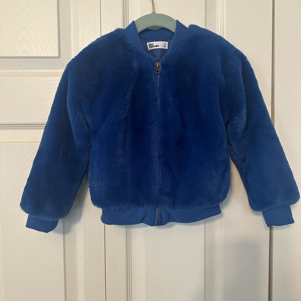 Epic threads furry blue bomber jacket for toddler. 4T.